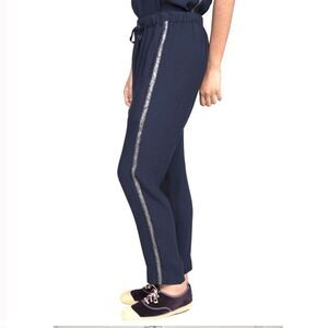 Xirena 100% Rayon Navy Lightweight Drawstring Draper Pant Silver Stripe Small